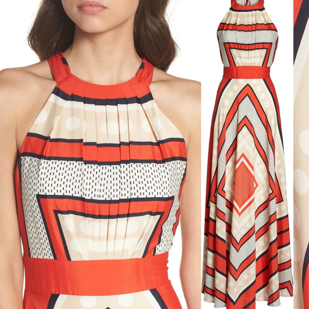 Eliza J Scarf Print Crepe de Chine Maxi Dress, Color: Multi, Size: 16